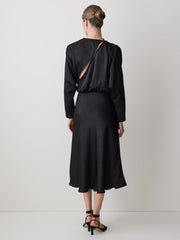 RW&CO Satin Long-Sleeve Draped Midi Dress