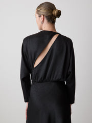 RW&CO Satin Long-Sleeve Draped Midi Dress