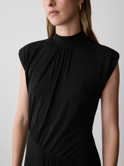 RW&CO Draped Midi Cocktail Dress with Cascade