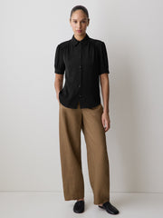 RW&CO Silky Crepe Short-Sleeve Buttoned-Down Blouse