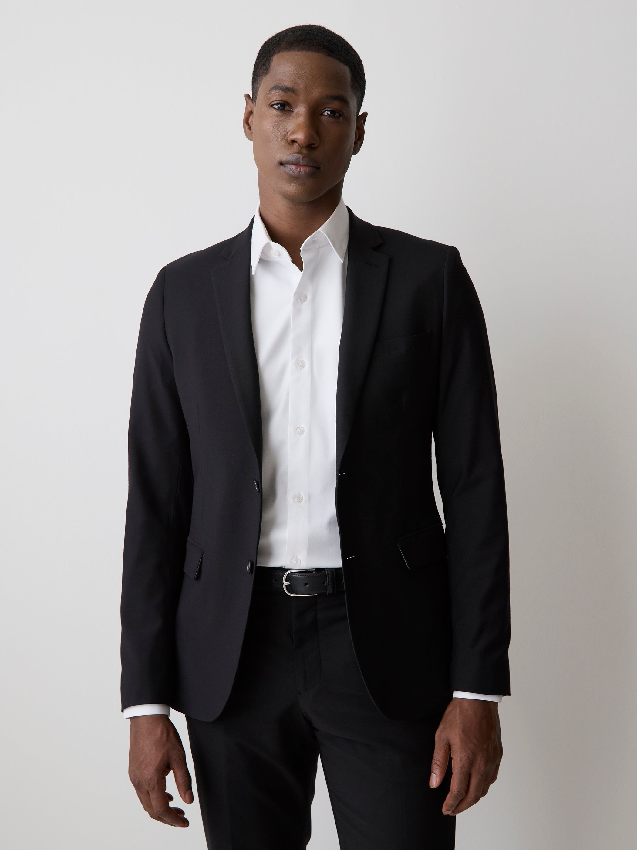 RW&CO Essential Slim Fit Black Wool-Blend Suit Blazer