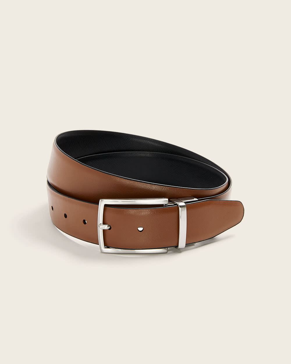 RW&CO Reversible Black and Tan Saffiano Leather Belt