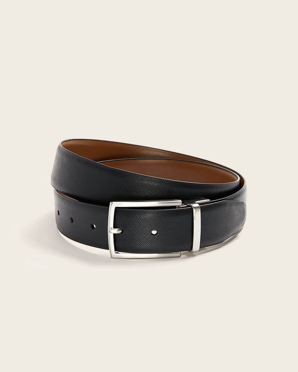 RW&CO Reversible Black and Tan Saffiano Leather Belt