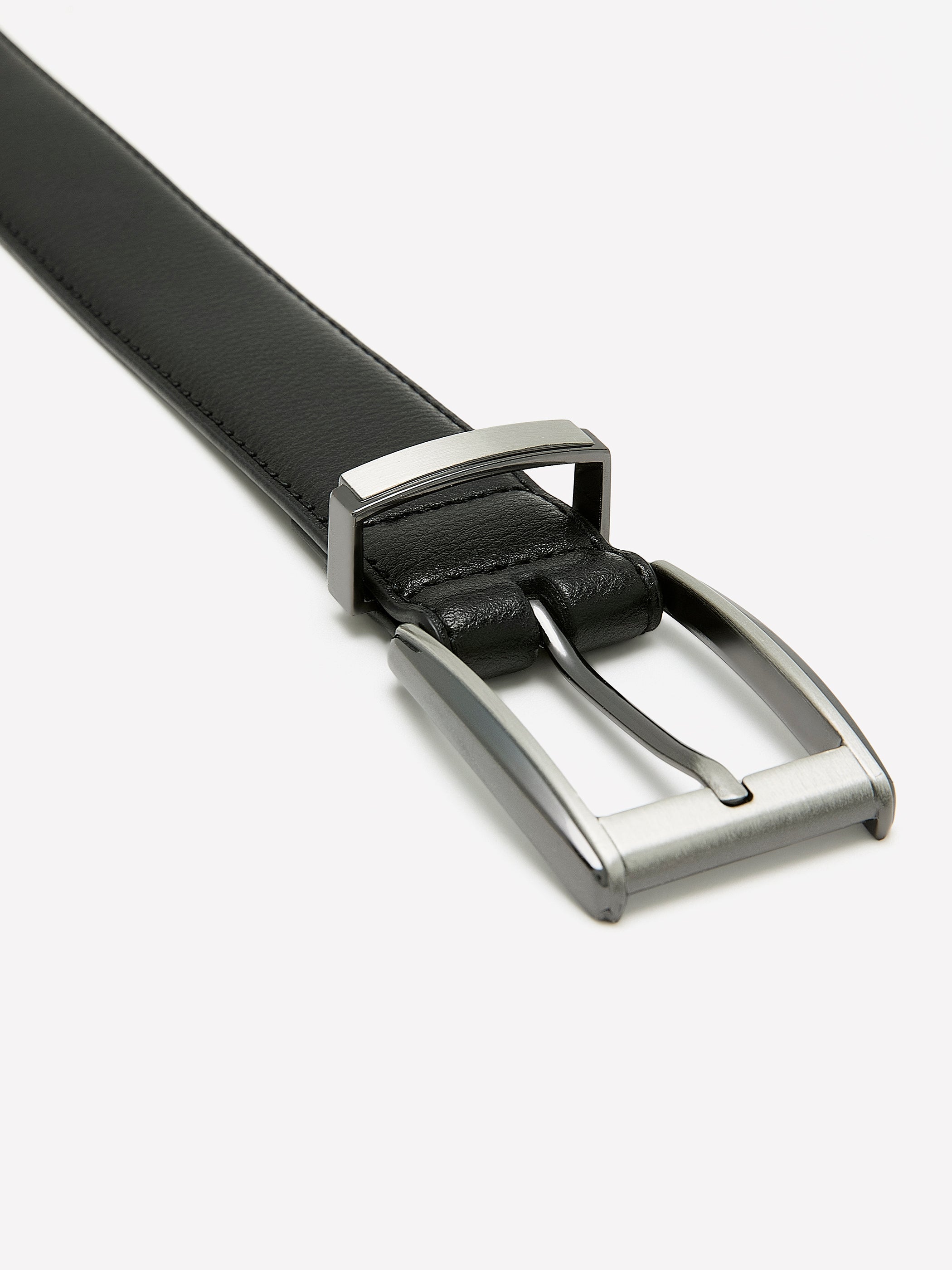 RW&CO Black Leather Belt with Square Buckle