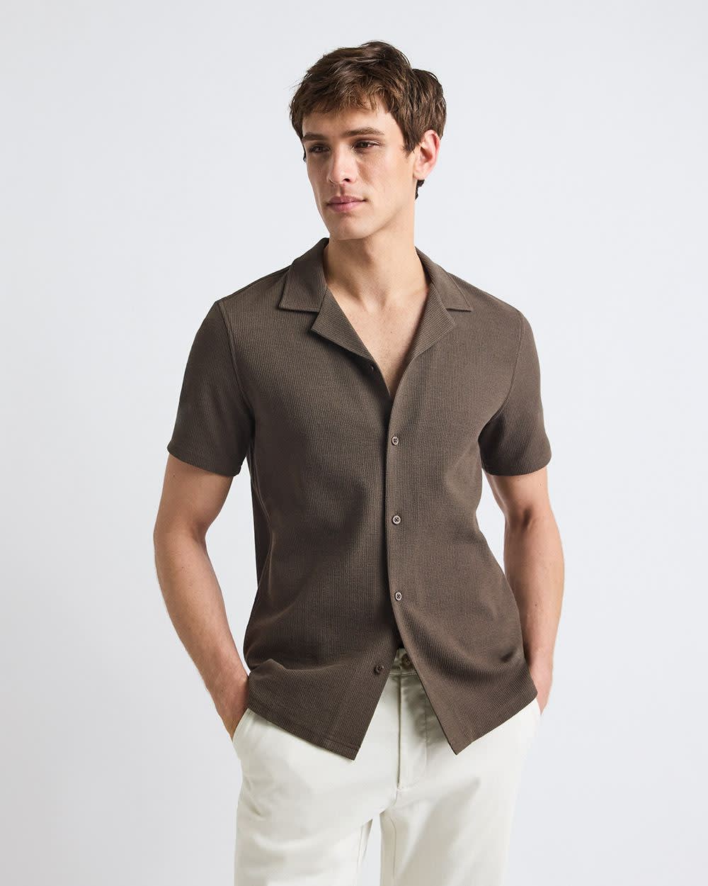 RW&CO Slim Fit Short-Sleeve Knit Shirt with Camp Collar