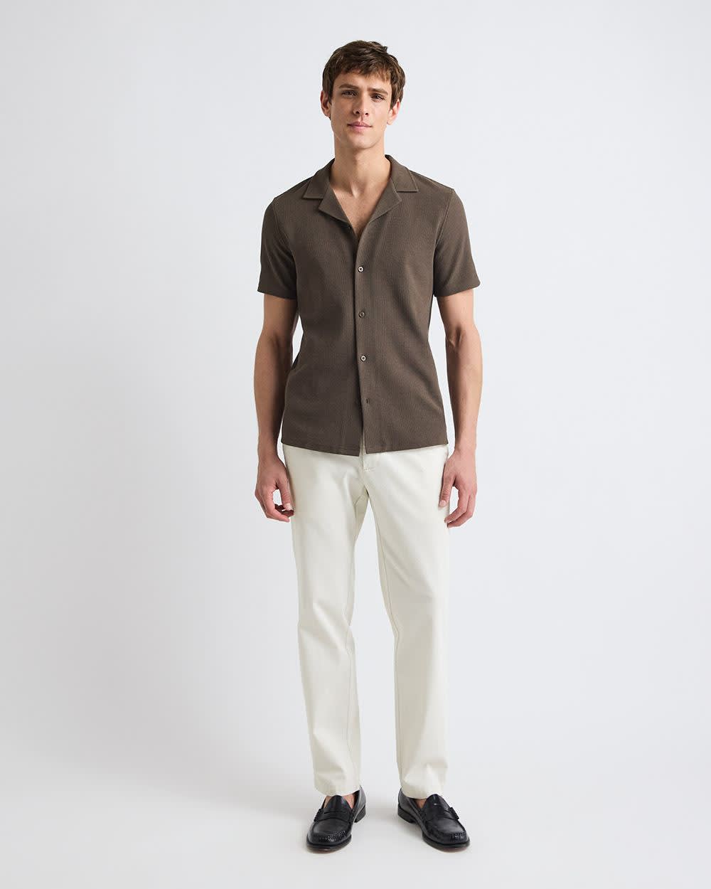 RW&CO Slim Fit Short-Sleeve Knit Shirt with Camp Collar