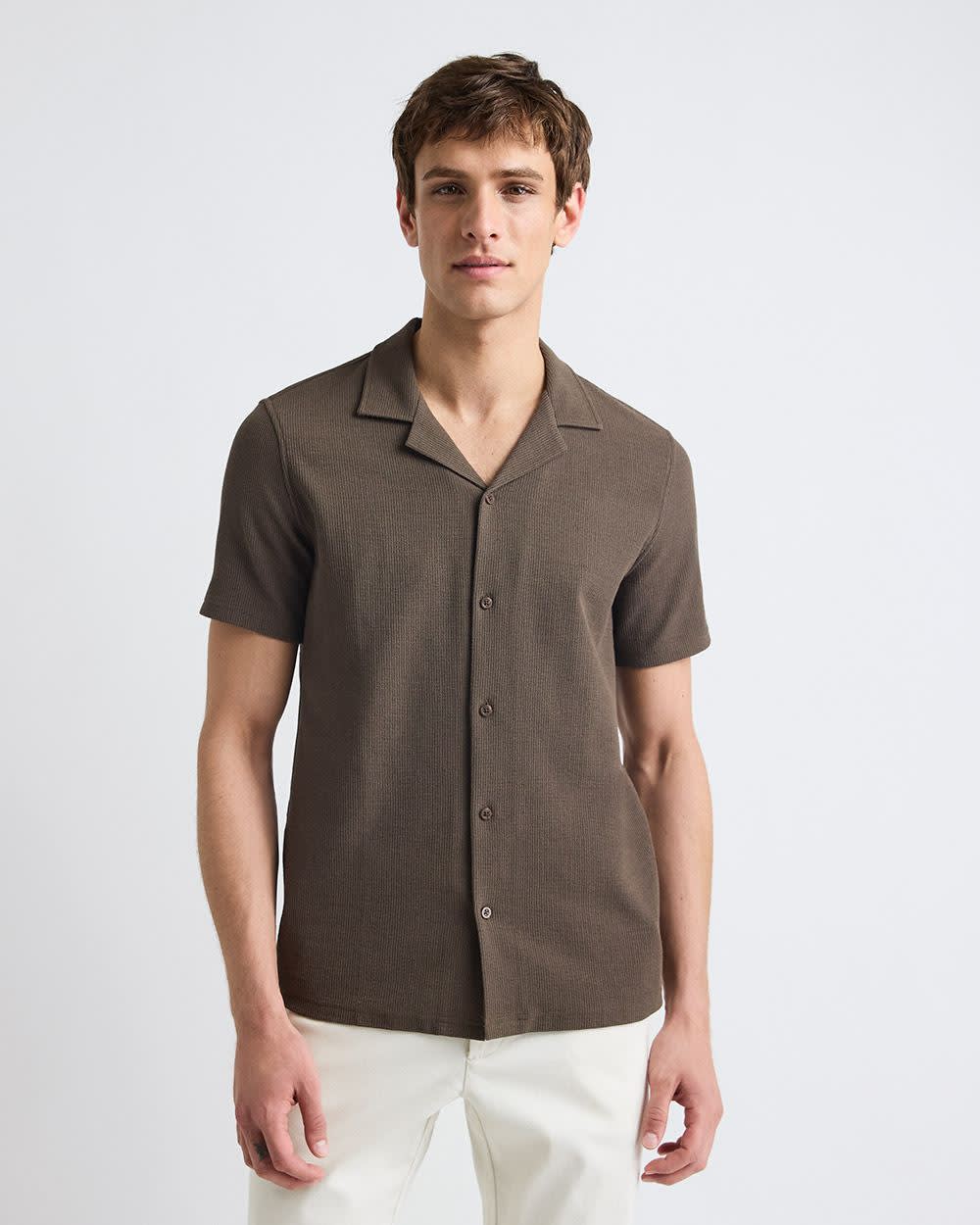 RW&CO Slim Fit Short-Sleeve Knit Shirt with Camp Collar