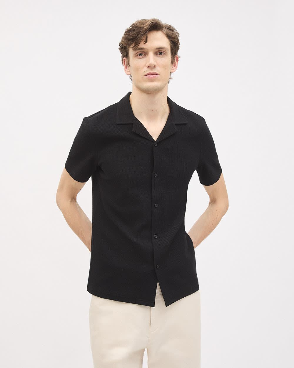 RW&CO Slim Fit Short-Sleeve Knit Shirt with Camp Collar