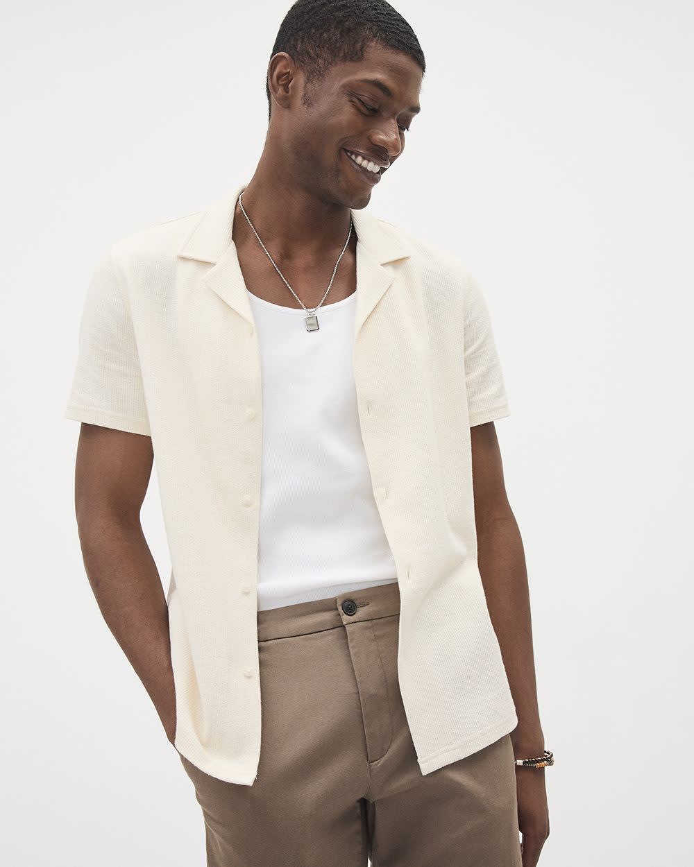 RW&CO Slim Fit Short-Sleeve Knit Shirt with Camp Collar