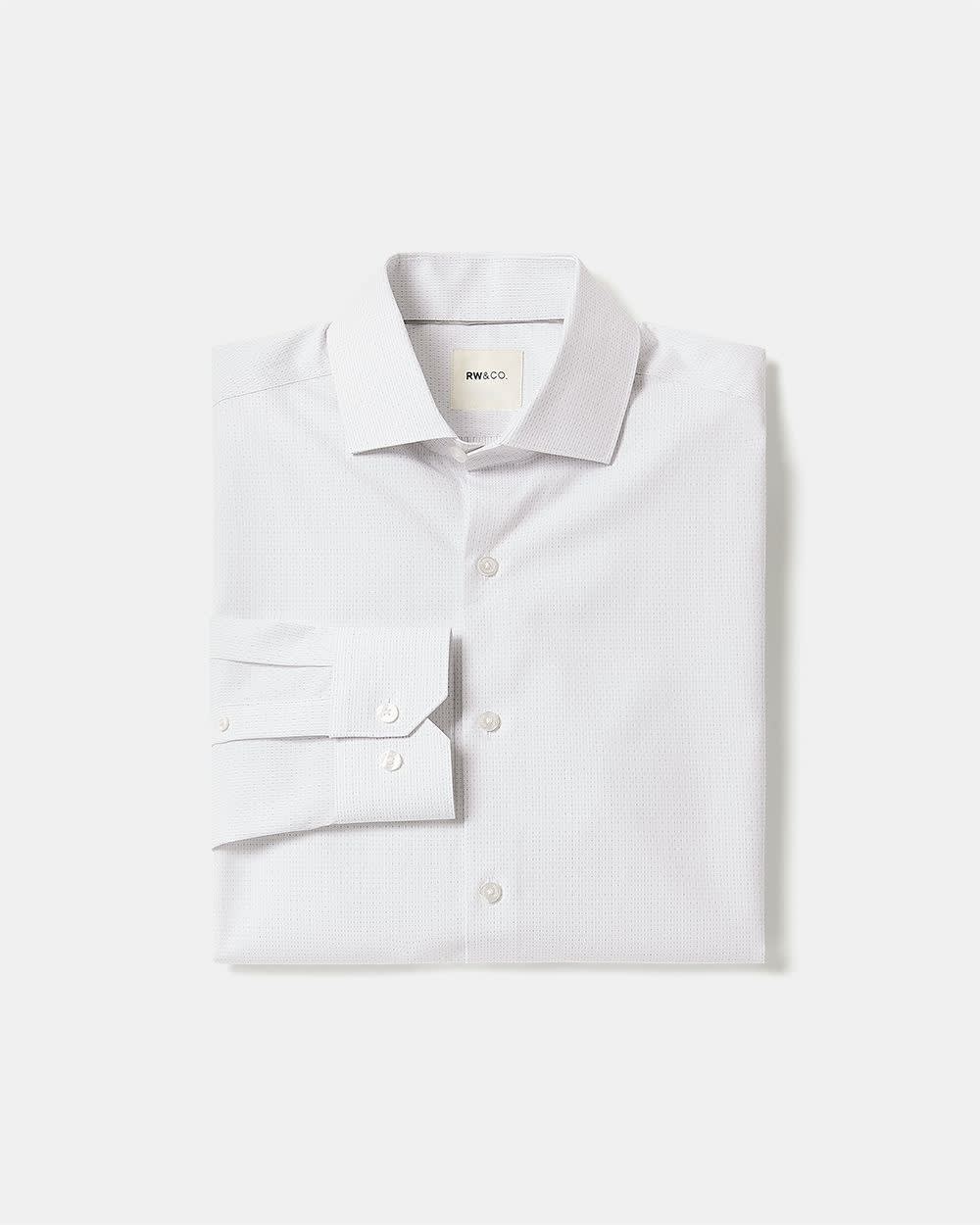 RW&CO White Slim Fit Dress Shirt with Grey Micro Dots