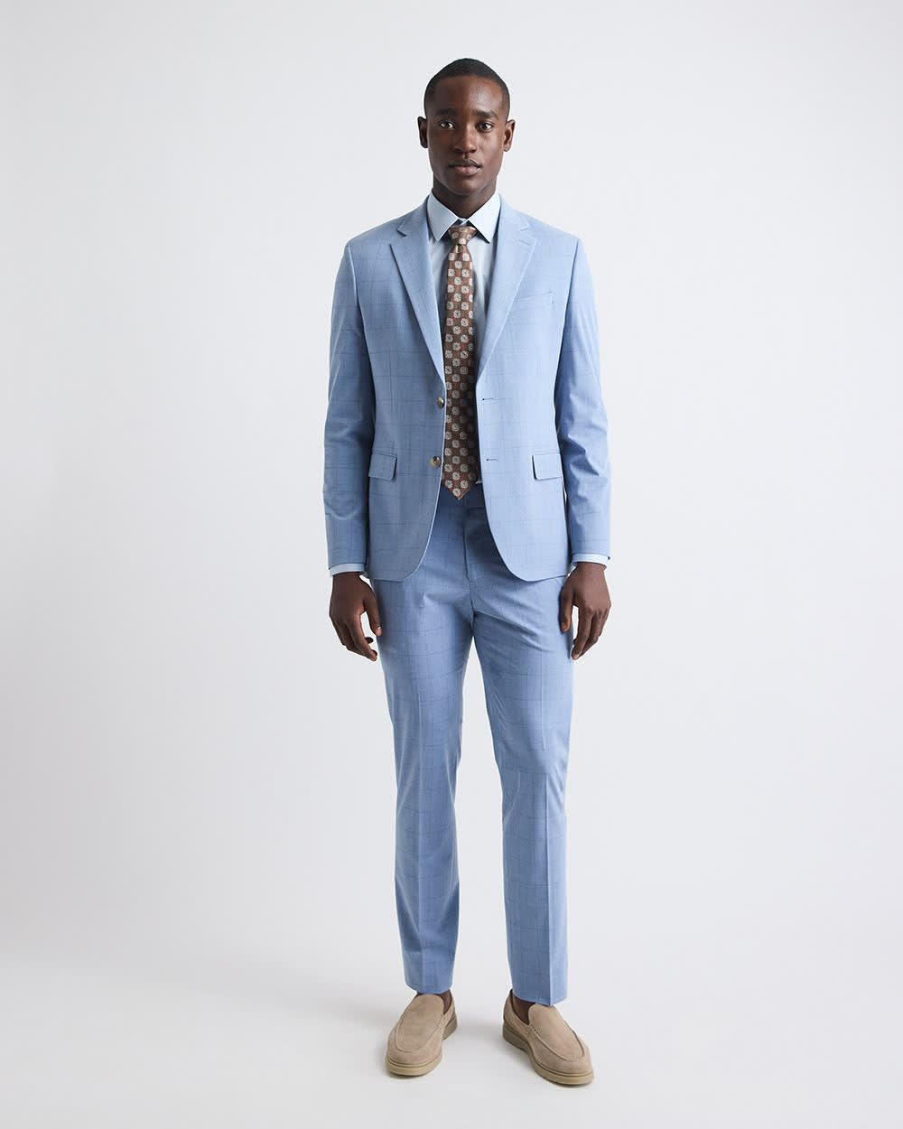 RW&CO Slim Fit Sky Blue Windowpane Suit Blazer