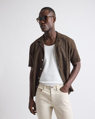 RW&CO Short-Sleeve Lace Shirt with Camp Collar
