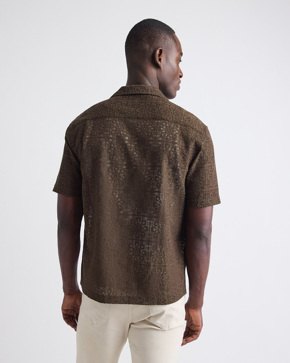 RW&CO Short-Sleeve Lace Shirt with Camp Collar