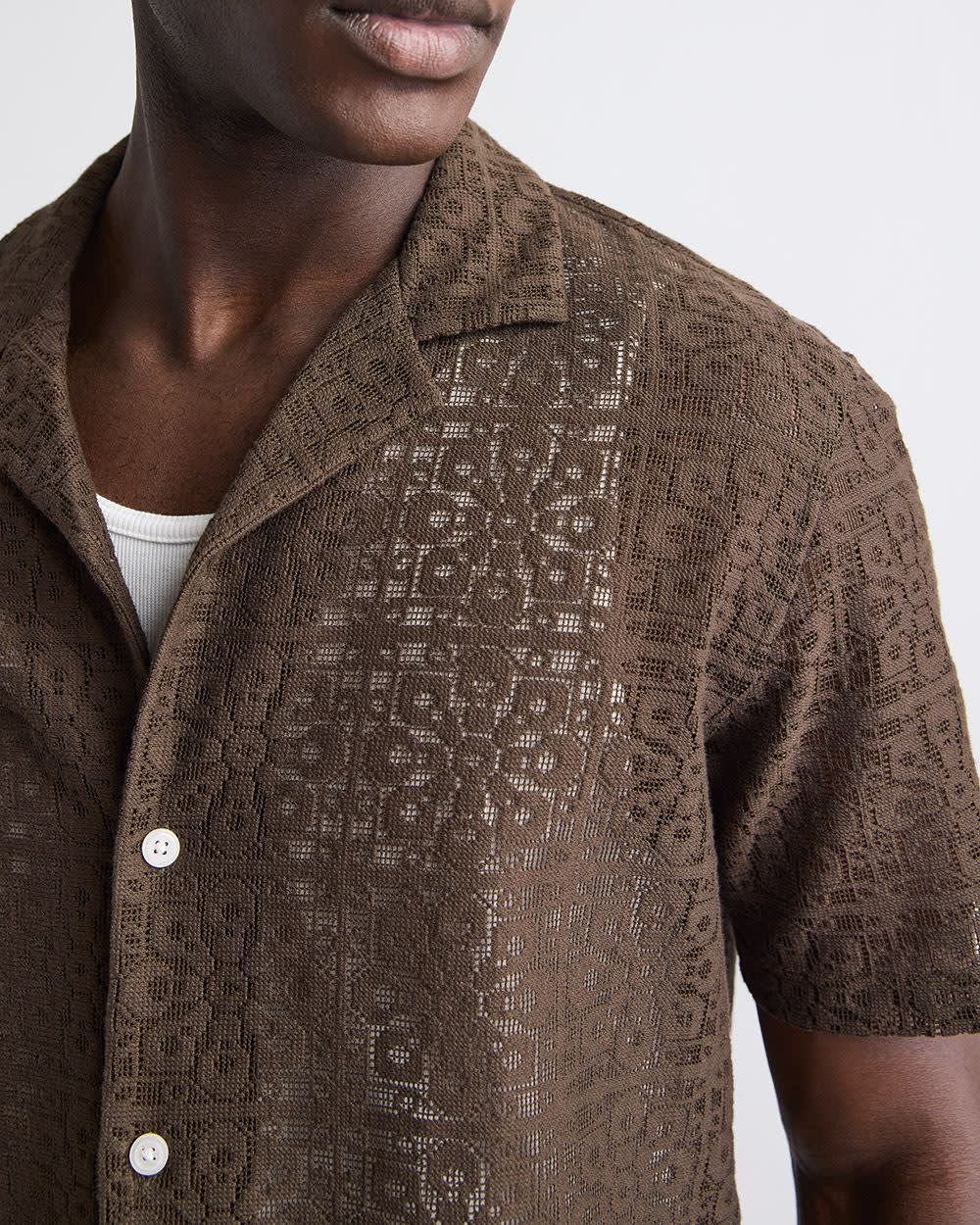 RW&CO Short-Sleeve Lace Shirt with Camp Collar