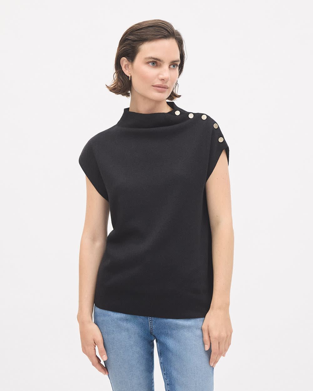 RW&CO Sleeveless Mock-Neck Sweater with Buttons at Shoulder
