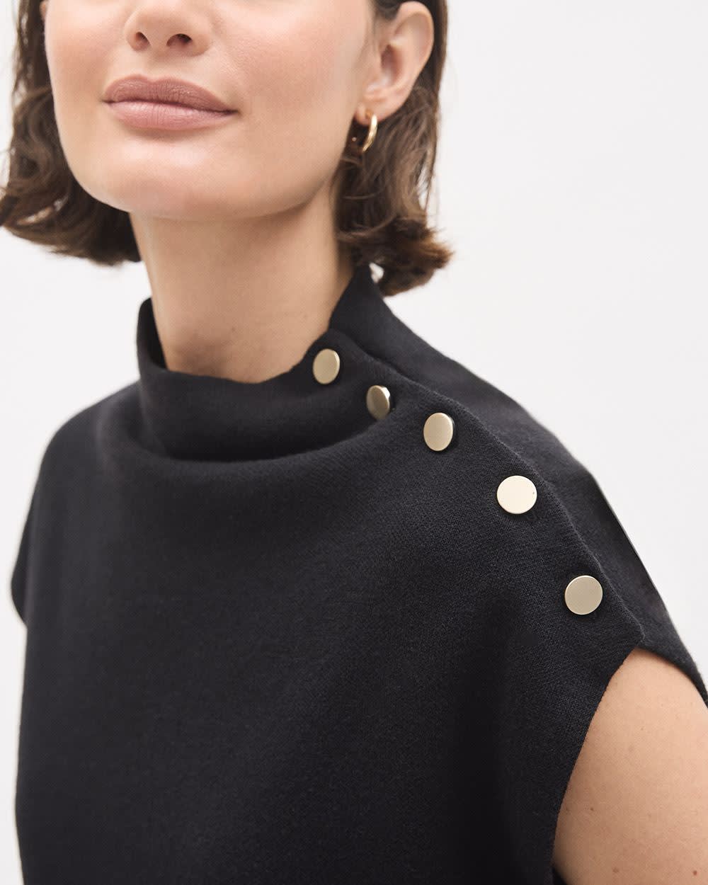 RW&CO Sleeveless Mock-Neck Sweater with Buttons at Shoulder