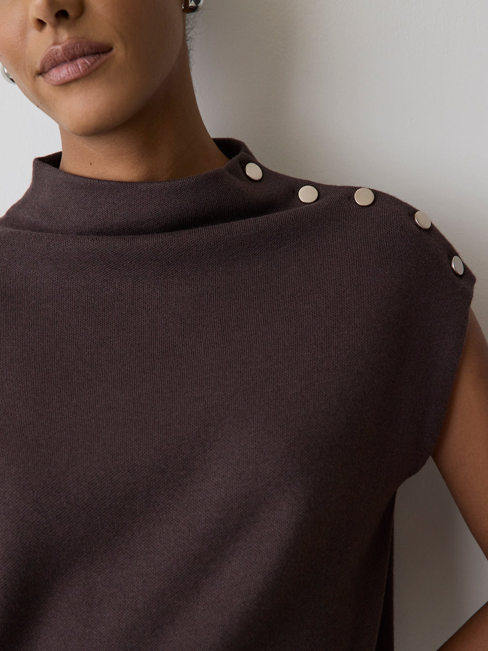 RW&CO Sleeveless Mock-Neck Sweater with Buttons at Shoulder