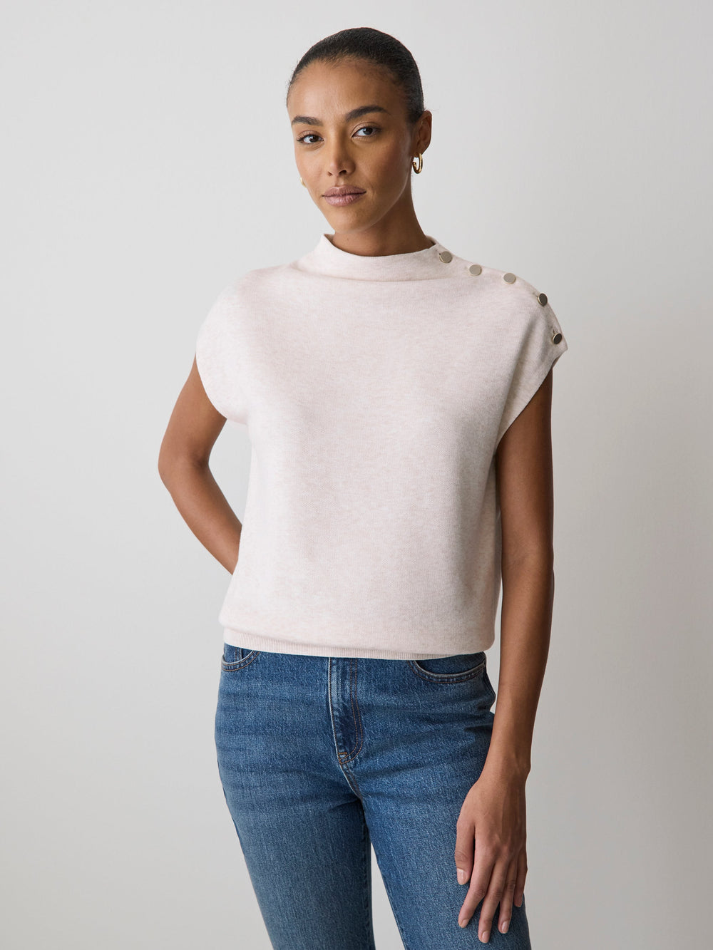 RW&CO Sleeveless Mock-Neck Sweater with Buttons at Shoulder