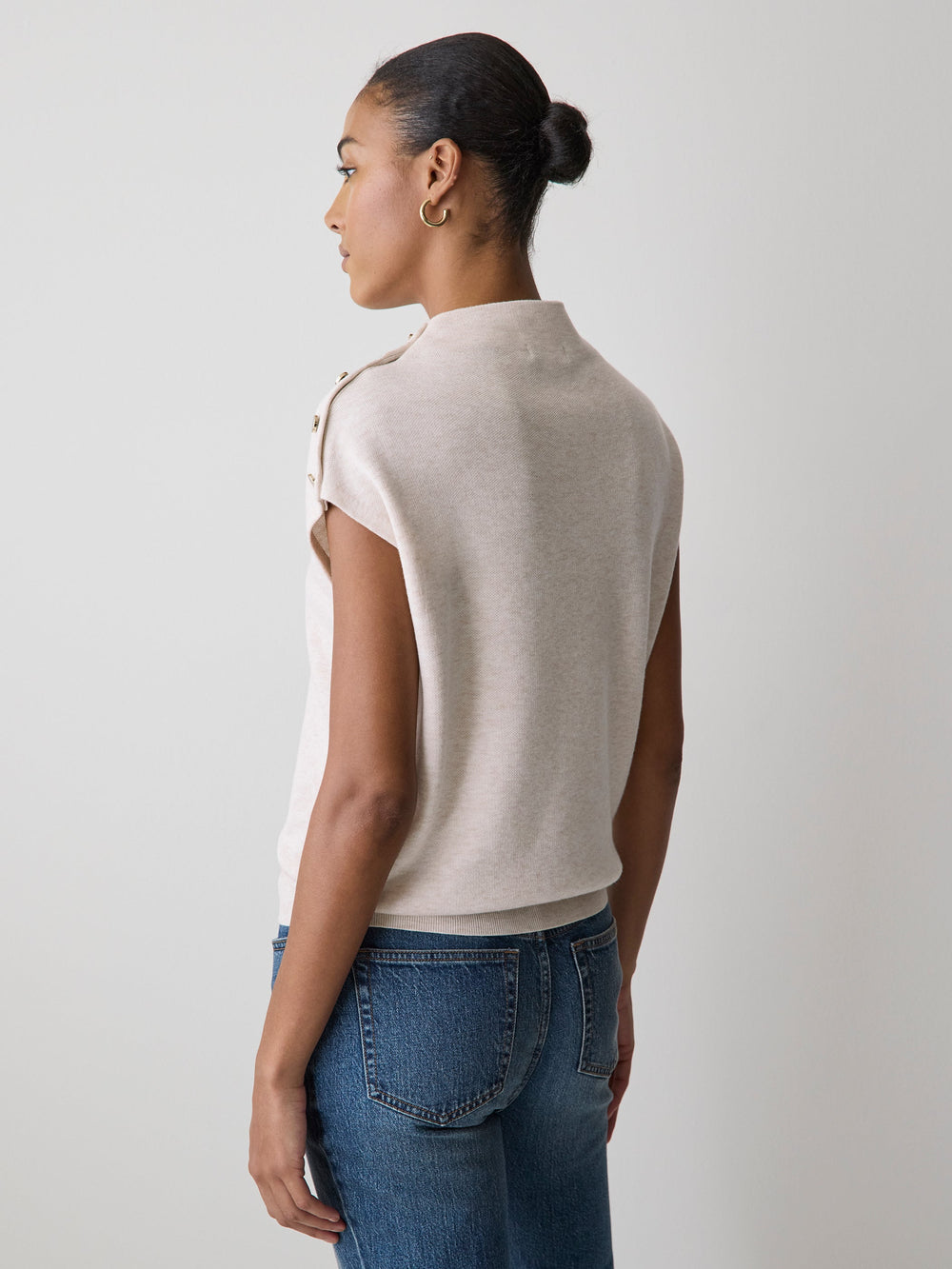 RW&CO Sleeveless Mock-Neck Sweater with Buttons at Shoulder