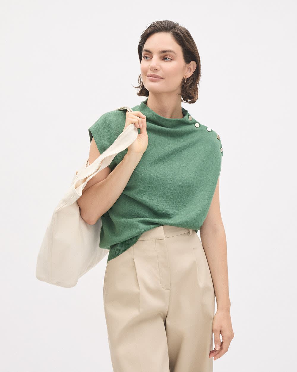RW&CO Sleeveless Mock-Neck Sweater with Buttons at Shoulder