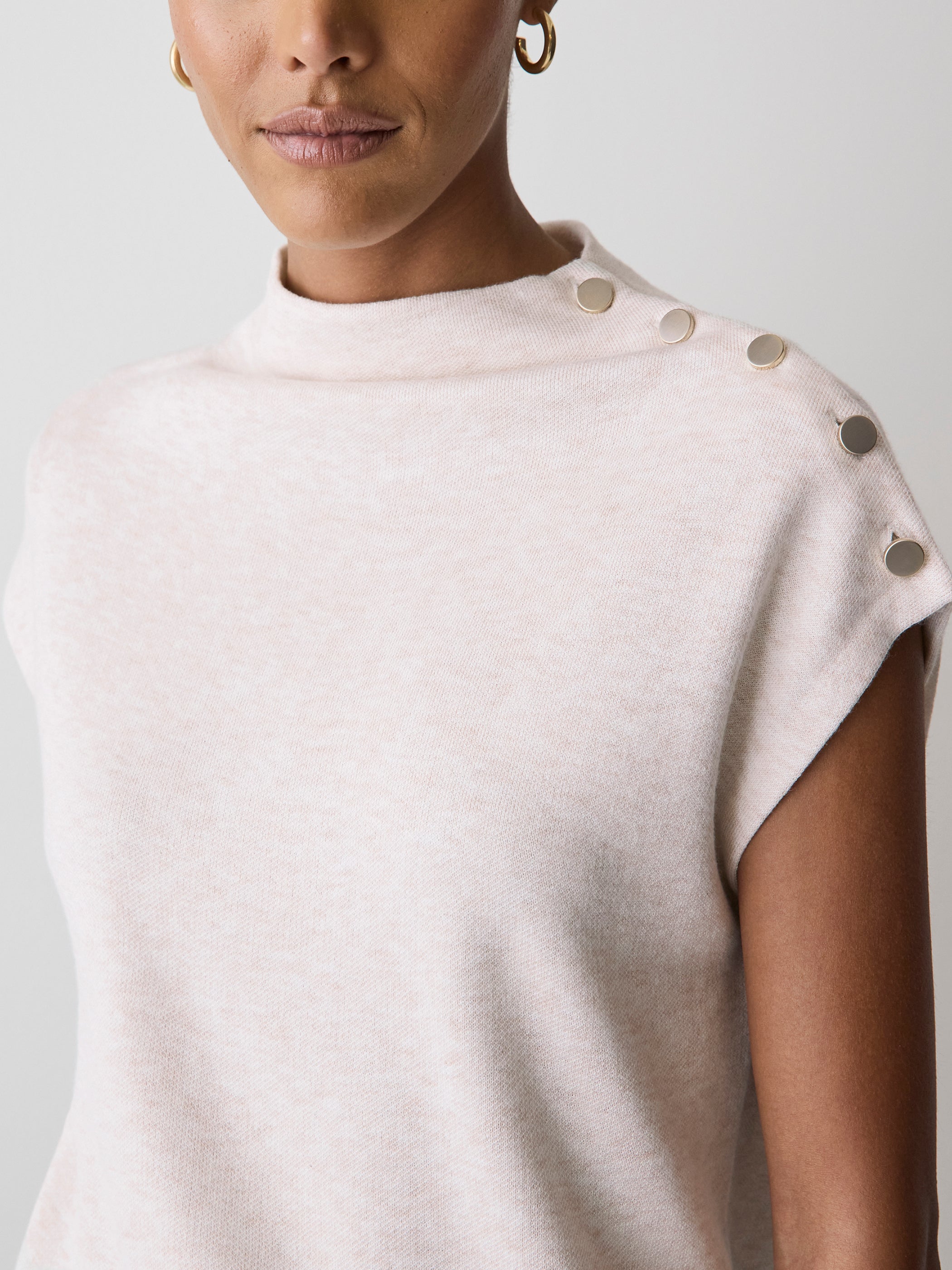 RW&CO Sleeveless Mock-Neck Sweater with Buttons at Shoulder