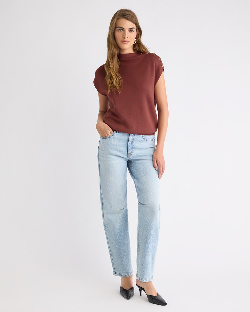 RW&CO Sleeveless Mock-Neck Sweater with Buttons at Shoulder