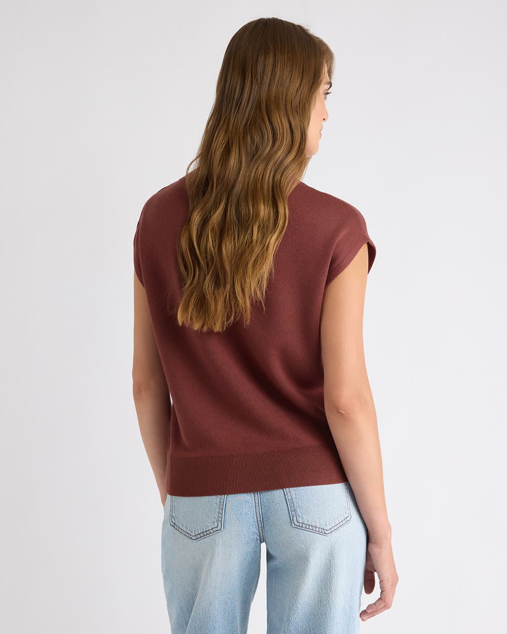 RW&CO Sleeveless Mock-Neck Sweater with Buttons at Shoulder
