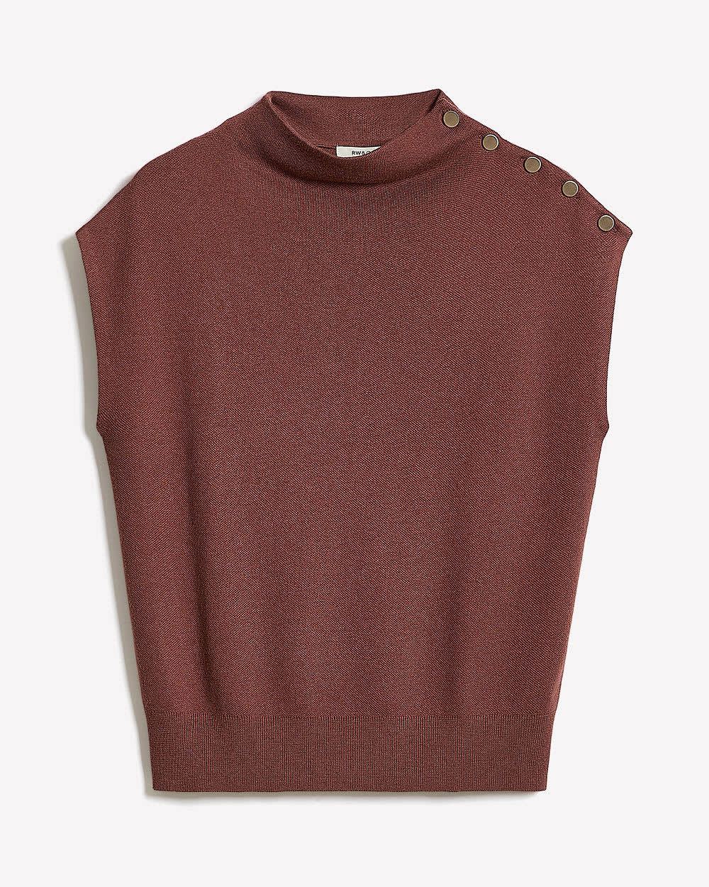 RW&CO Sleeveless Mock-Neck Sweater with Buttons at Shoulder