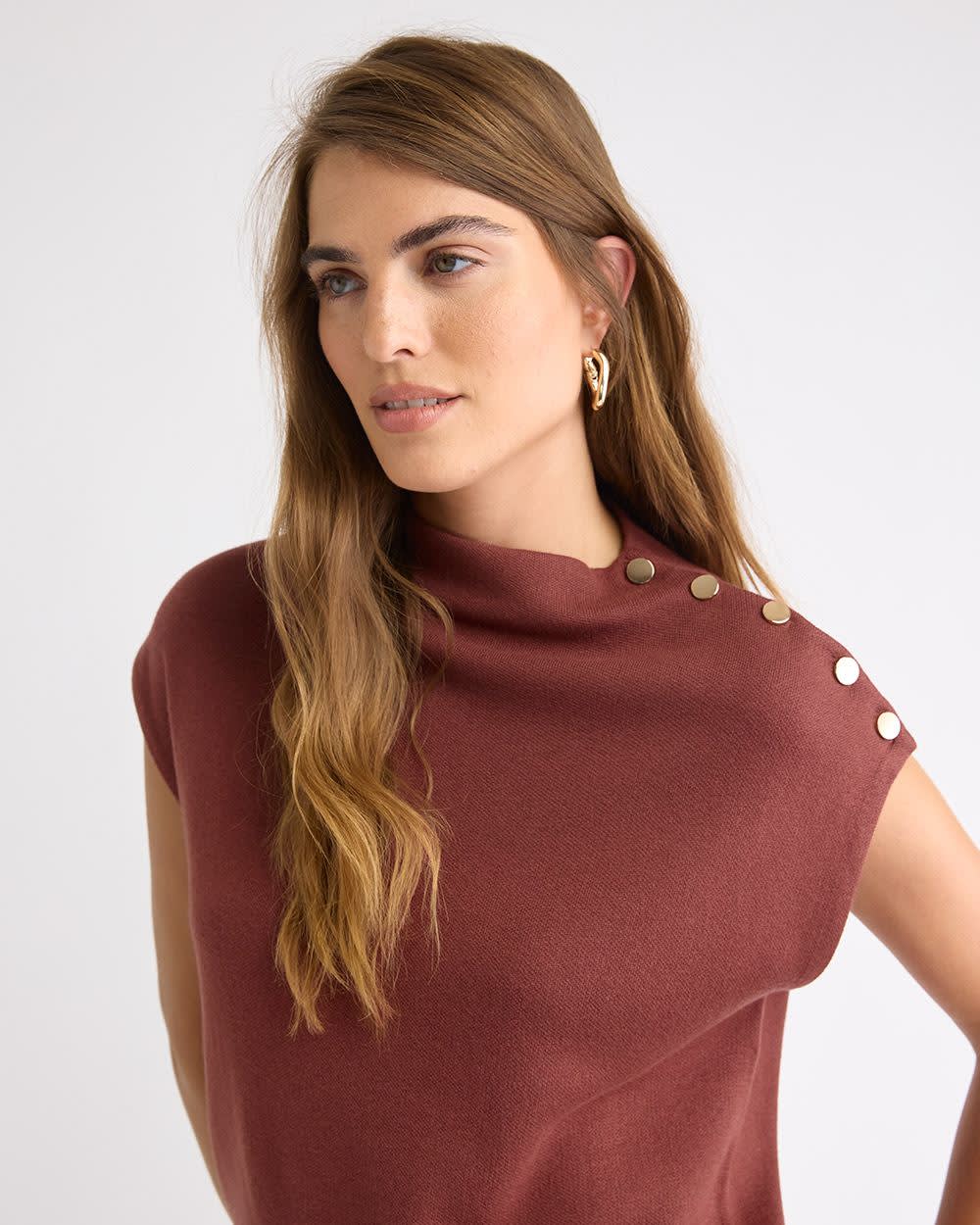 RW&CO Sleeveless Mock-Neck Sweater with Buttons at Shoulder
