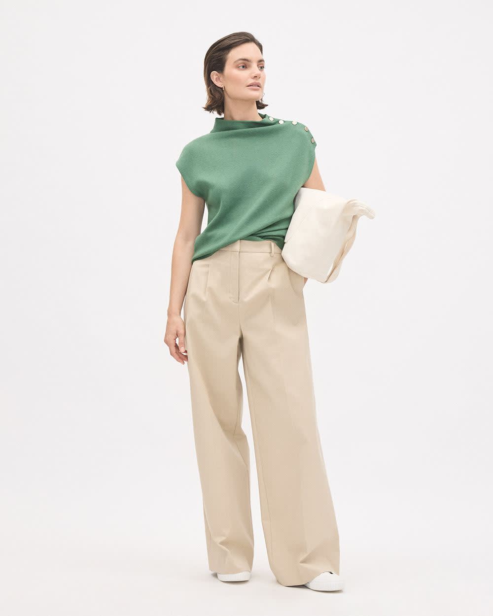 RW&CO Sleeveless Mock-Neck Sweater with Buttons at Shoulder