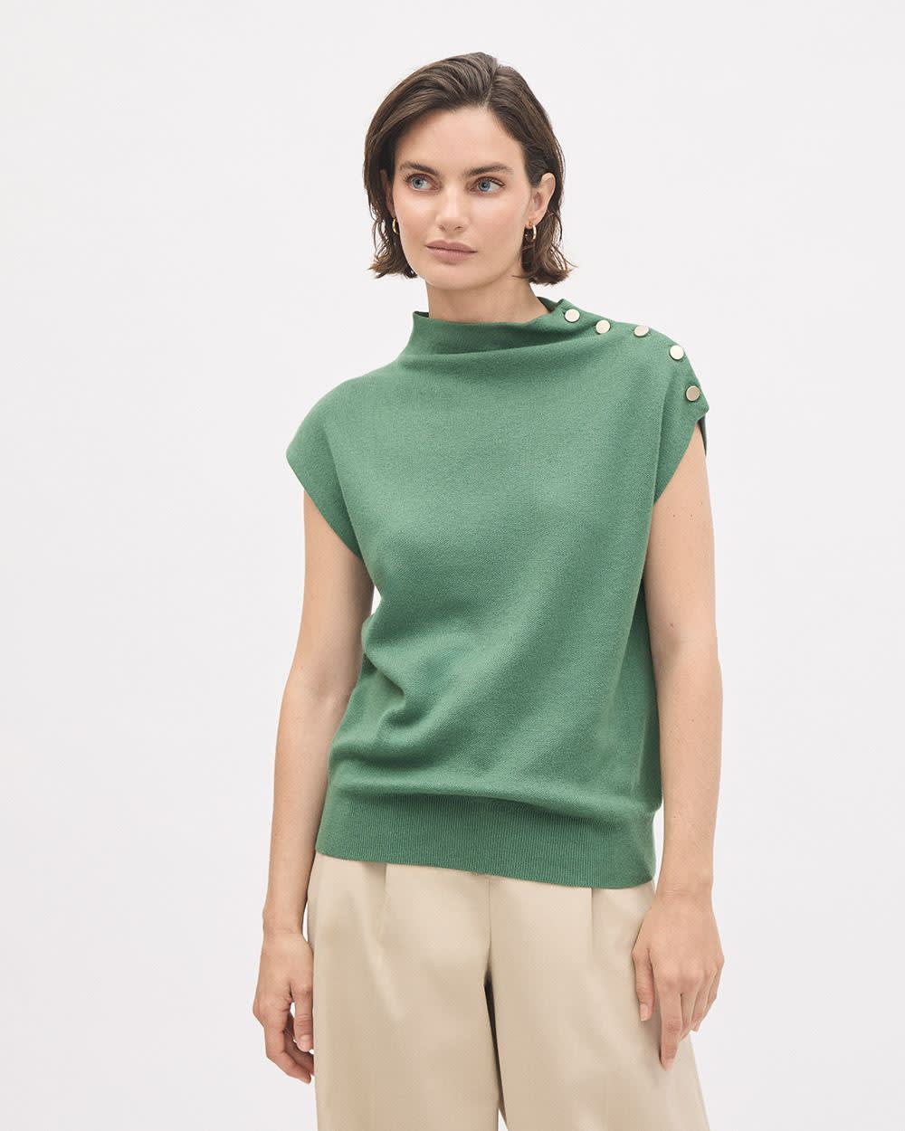 RW&CO Sleeveless Mock-Neck Sweater with Buttons at Shoulder