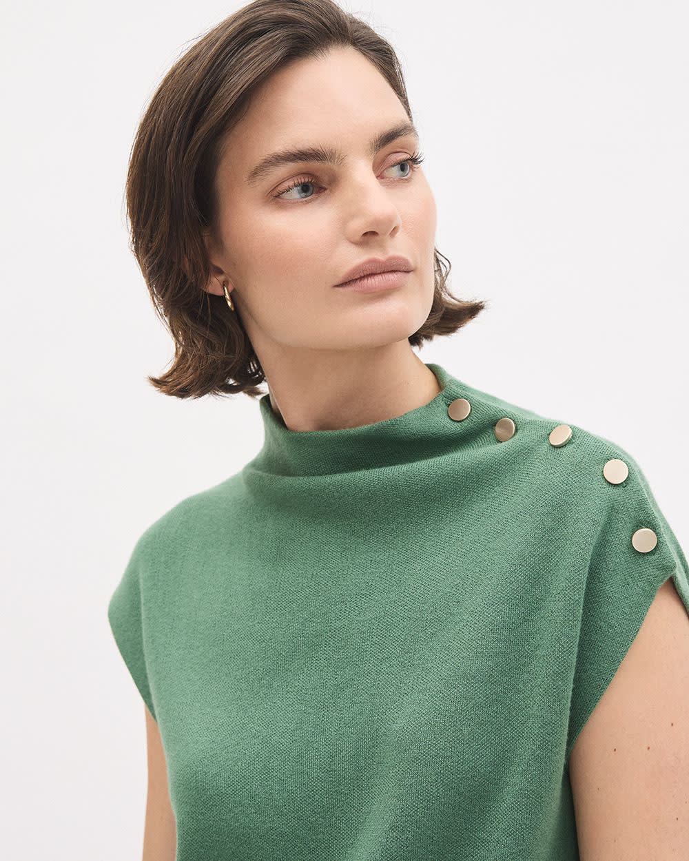 RW&CO Sleeveless Mock-Neck Sweater with Buttons at Shoulder