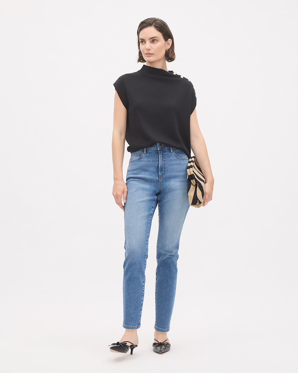 RW&CO Sleeveless Mock-Neck Sweater with Buttons at Shoulder