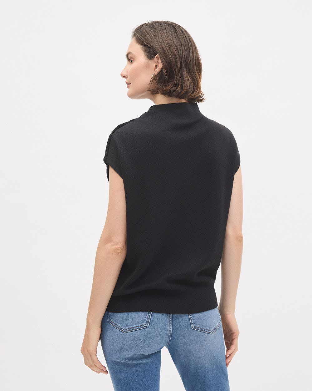RW&CO Sleeveless Mock-Neck Sweater with Buttons at Shoulder