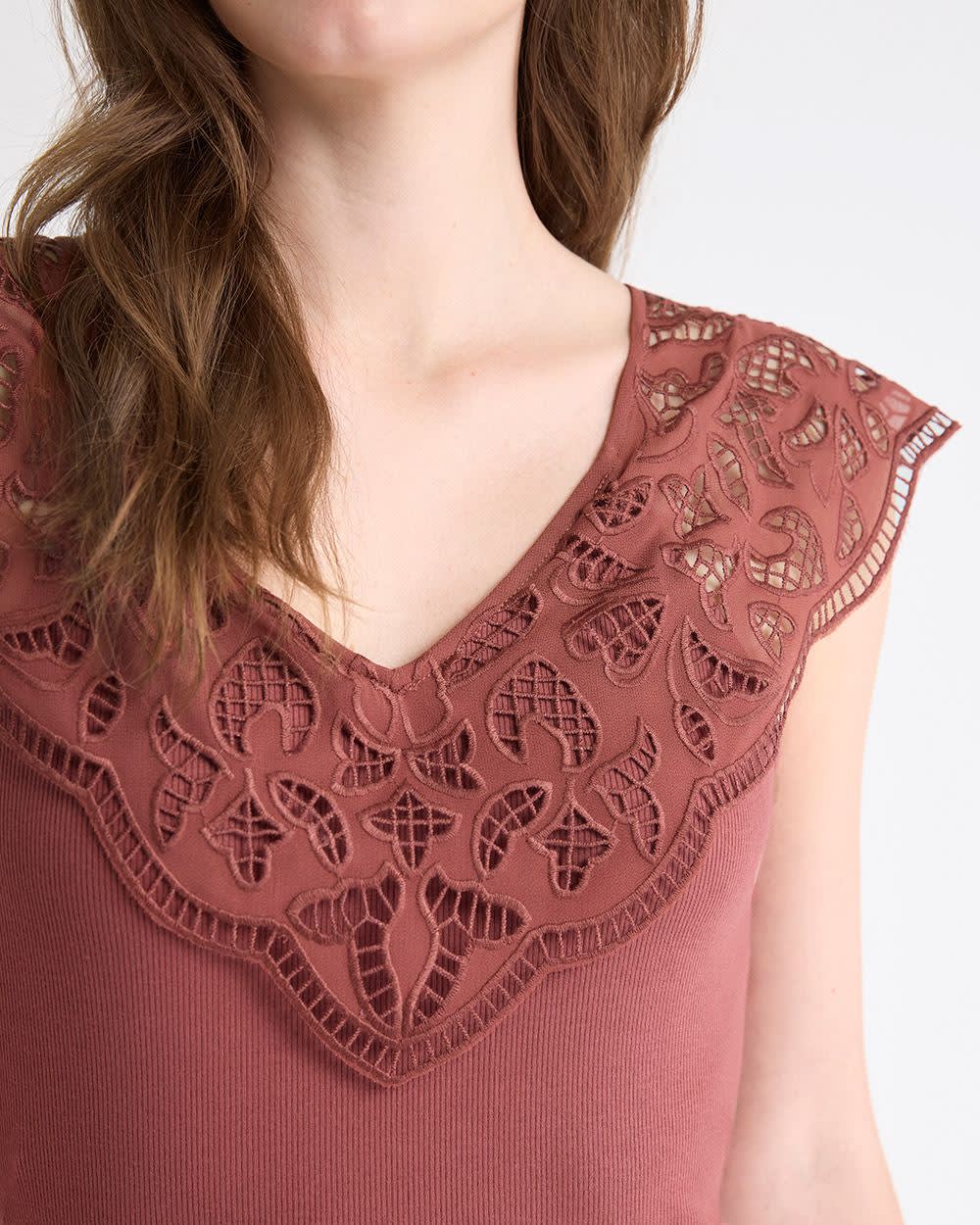 RW&CO V-Neck Ribbed Top with Short Flutter Sleeves