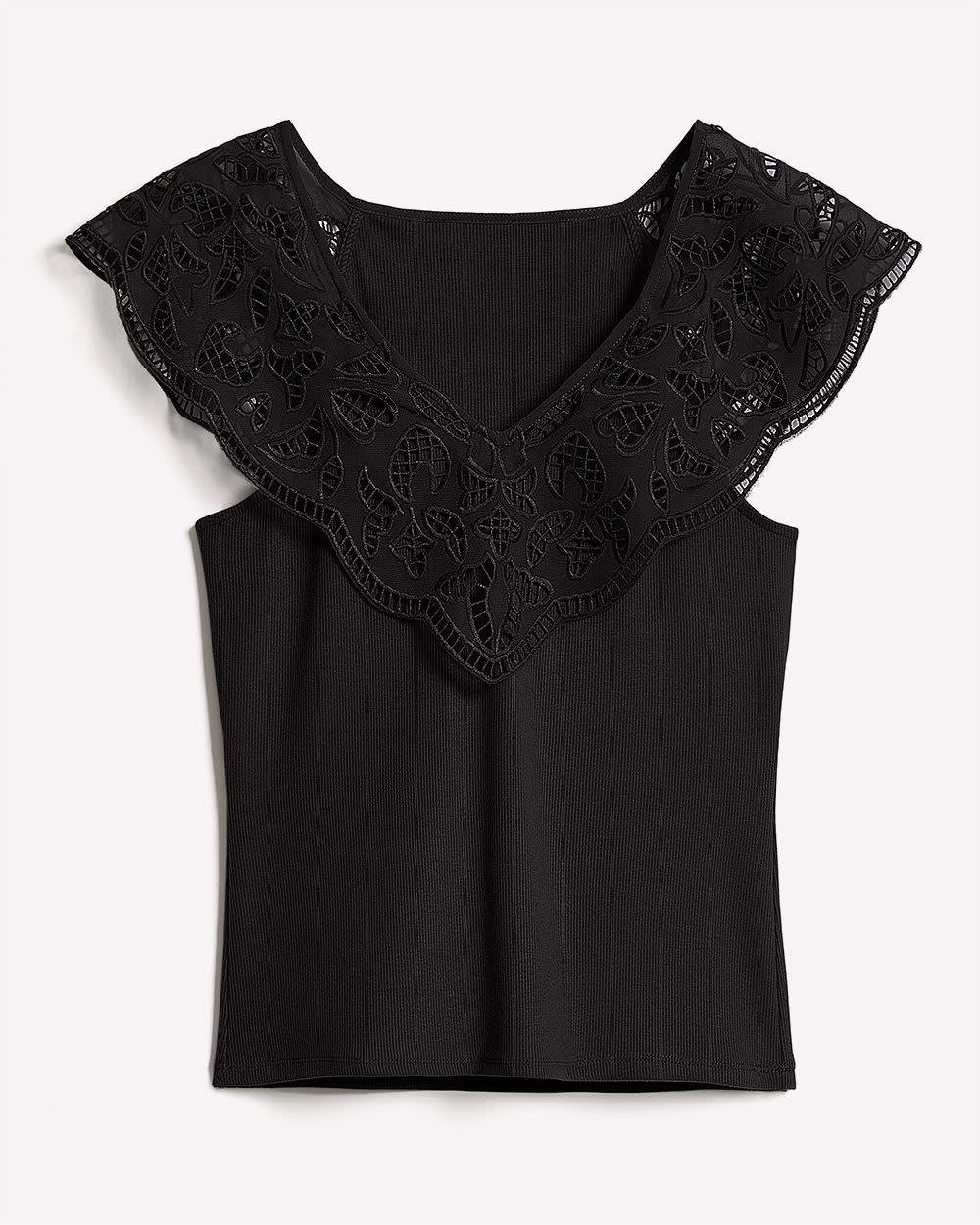 RW&CO V-Neck Ribbed Top with Short Flutter Sleeves