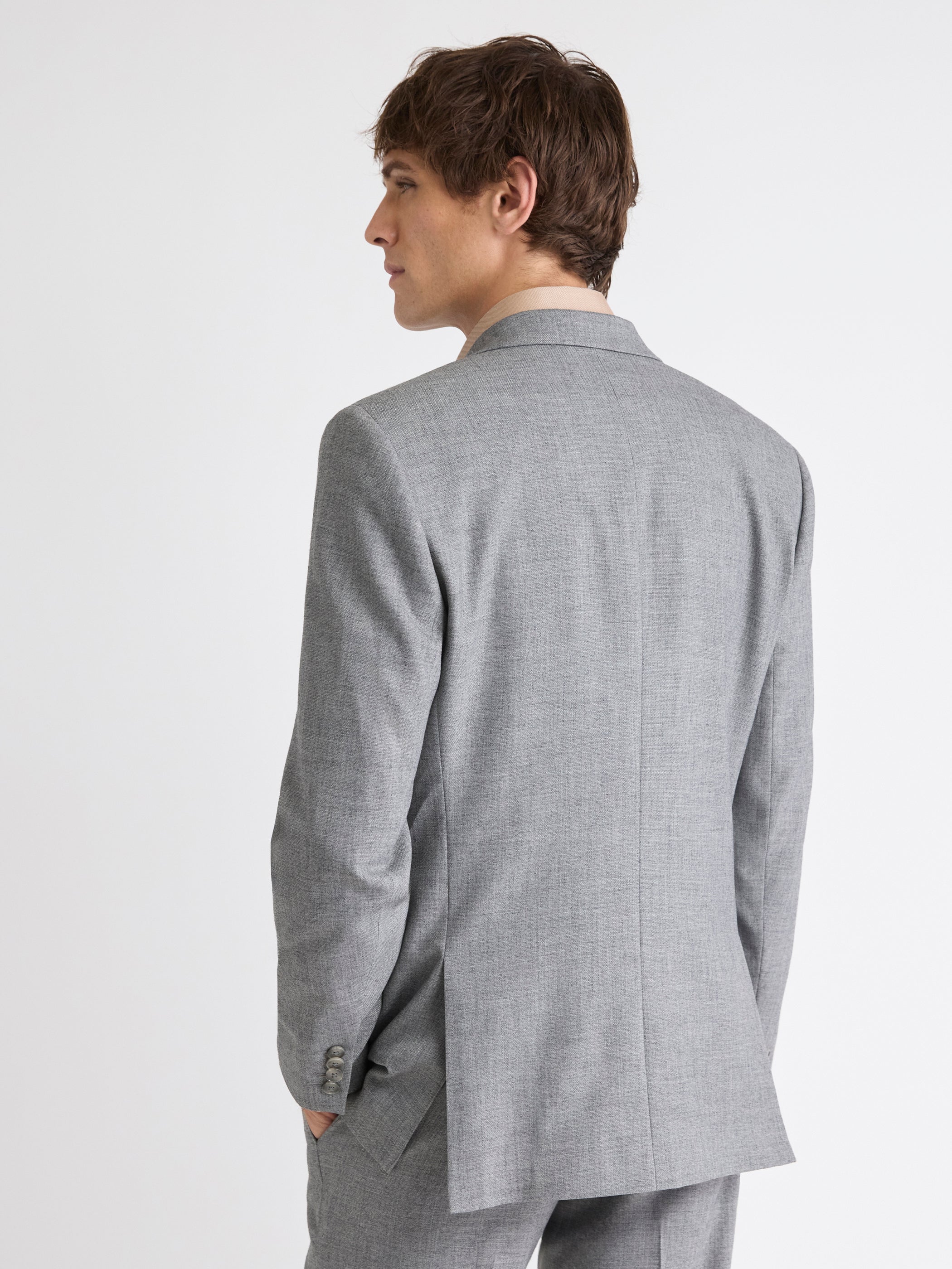 RW&CO Tailored-Fit Grey Hopsack Suit Blazer