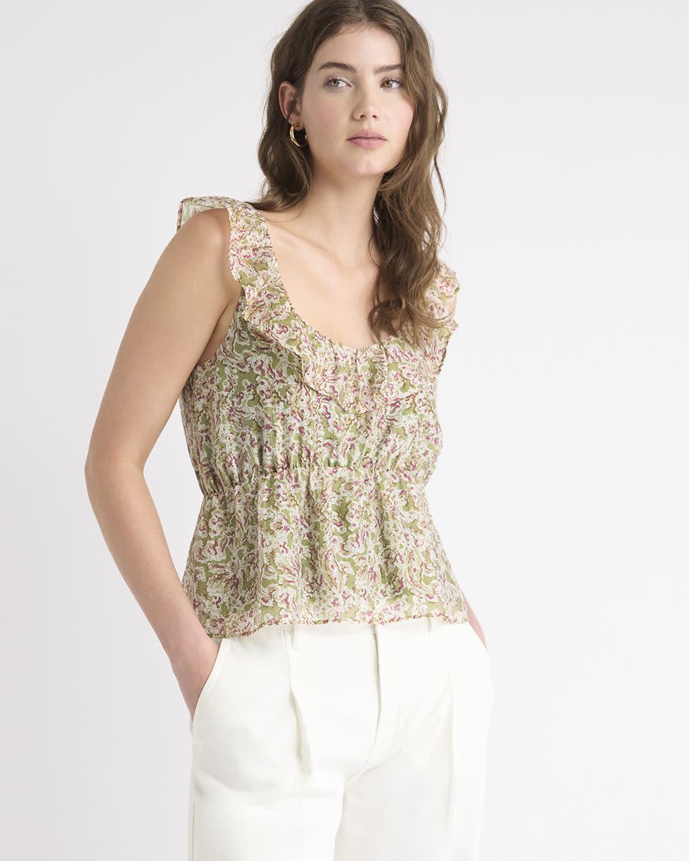 RW&CO Sleeveless U-Neck Empire-Cut Blouse with Ruffles