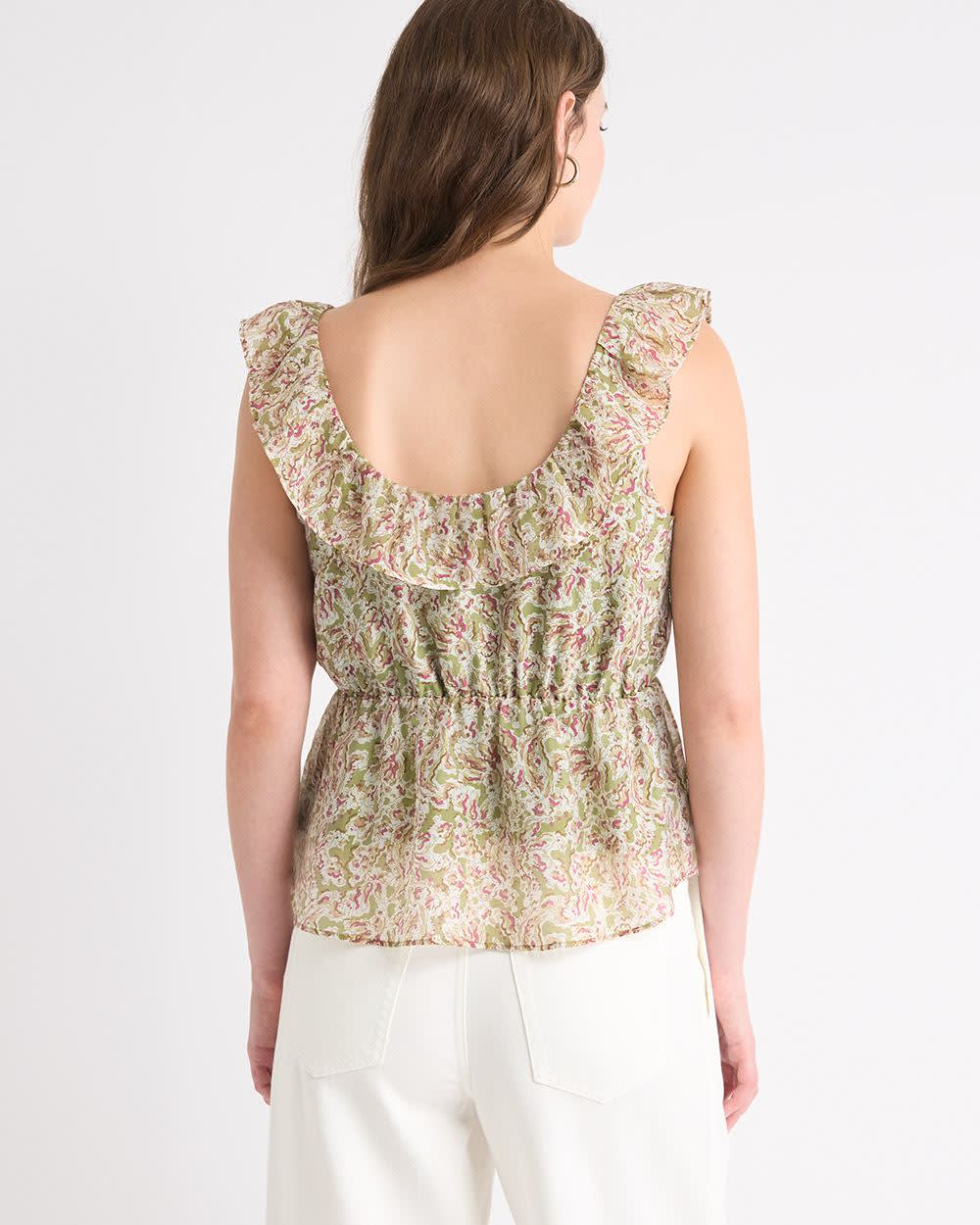RW&CO Sleeveless U-Neck Empire-Cut Blouse with Ruffles