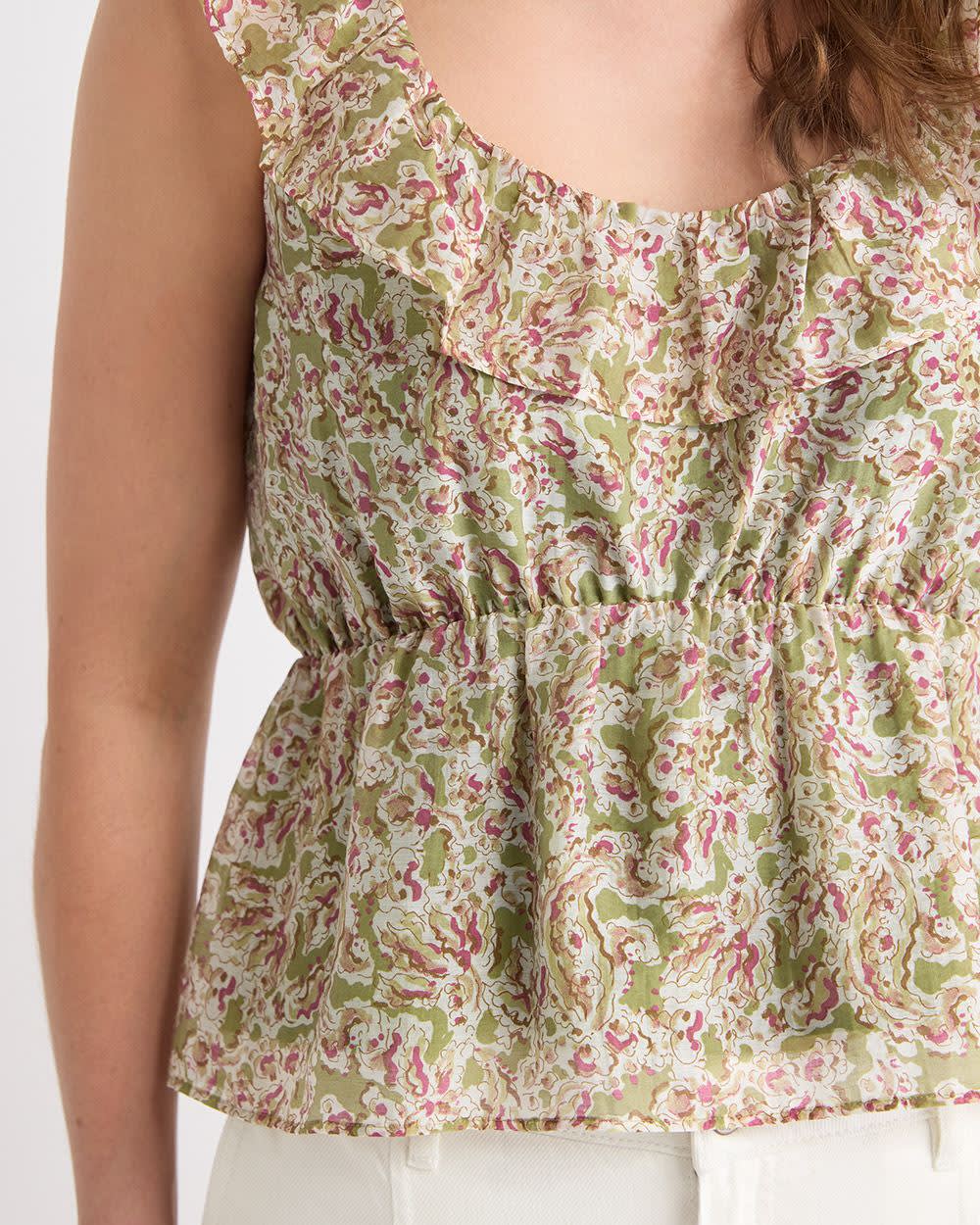RW&CO Sleeveless U-Neck Empire-Cut Blouse with Ruffles