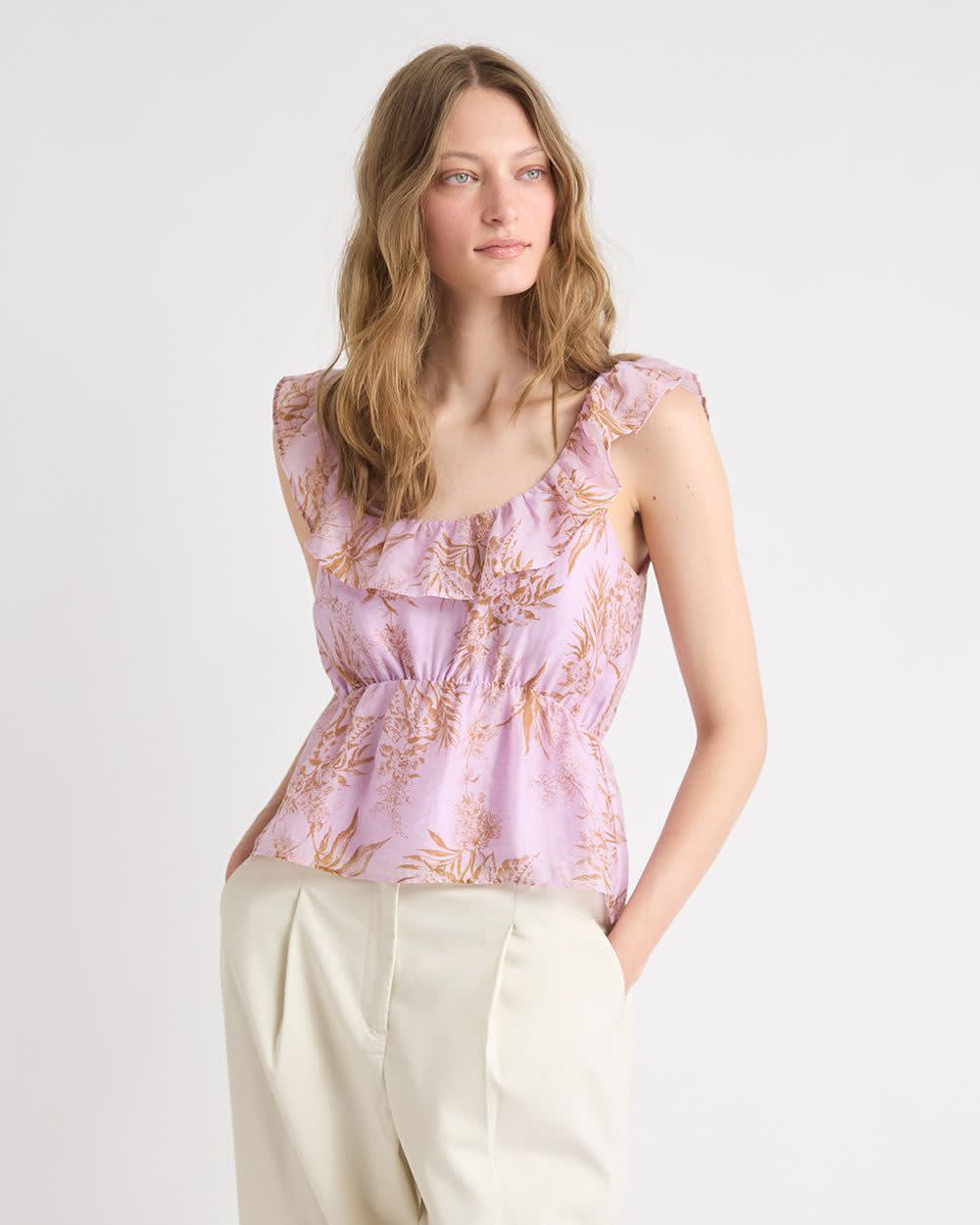 RW&CO Sleeveless U-Neck Empire-Cut Blouse with Ruffles