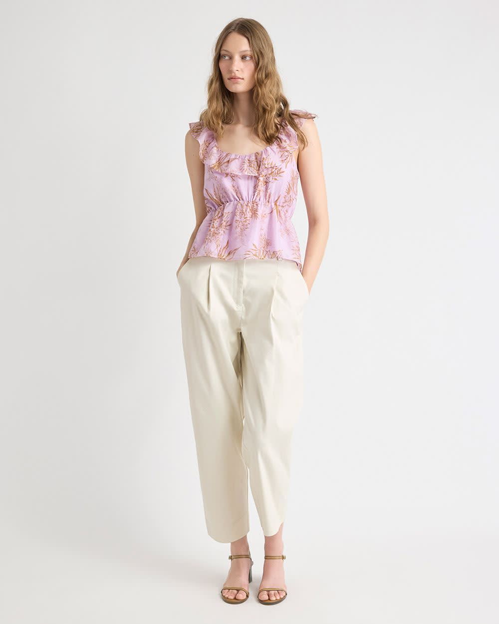 RW&CO Sleeveless U-Neck Empire-Cut Blouse with Ruffles