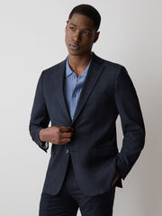 RW&CO Tailored Fit Navy Checkered Suit Blazer