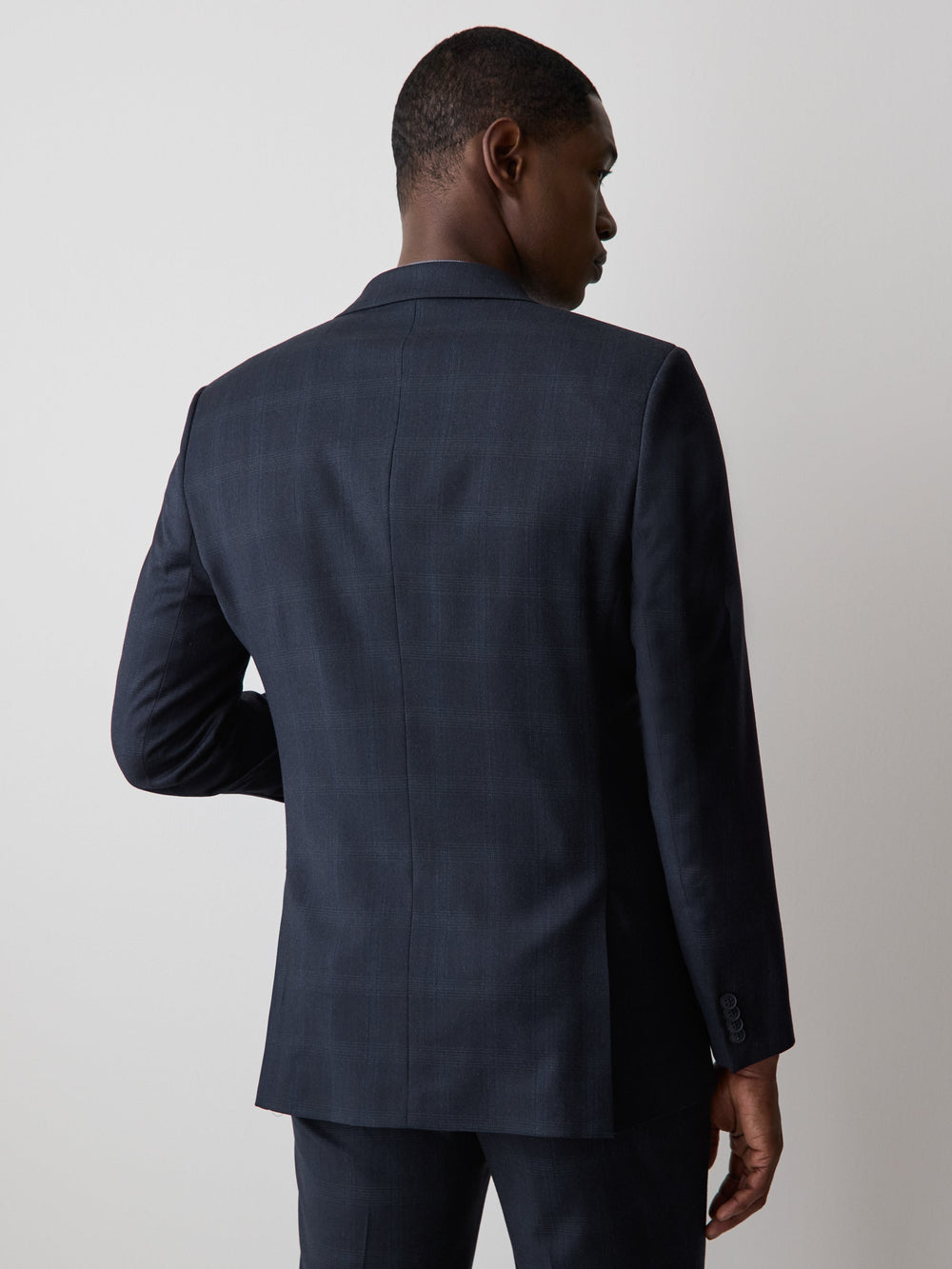 RW&CO Tailored Fit Navy Checkered Suit Blazer
