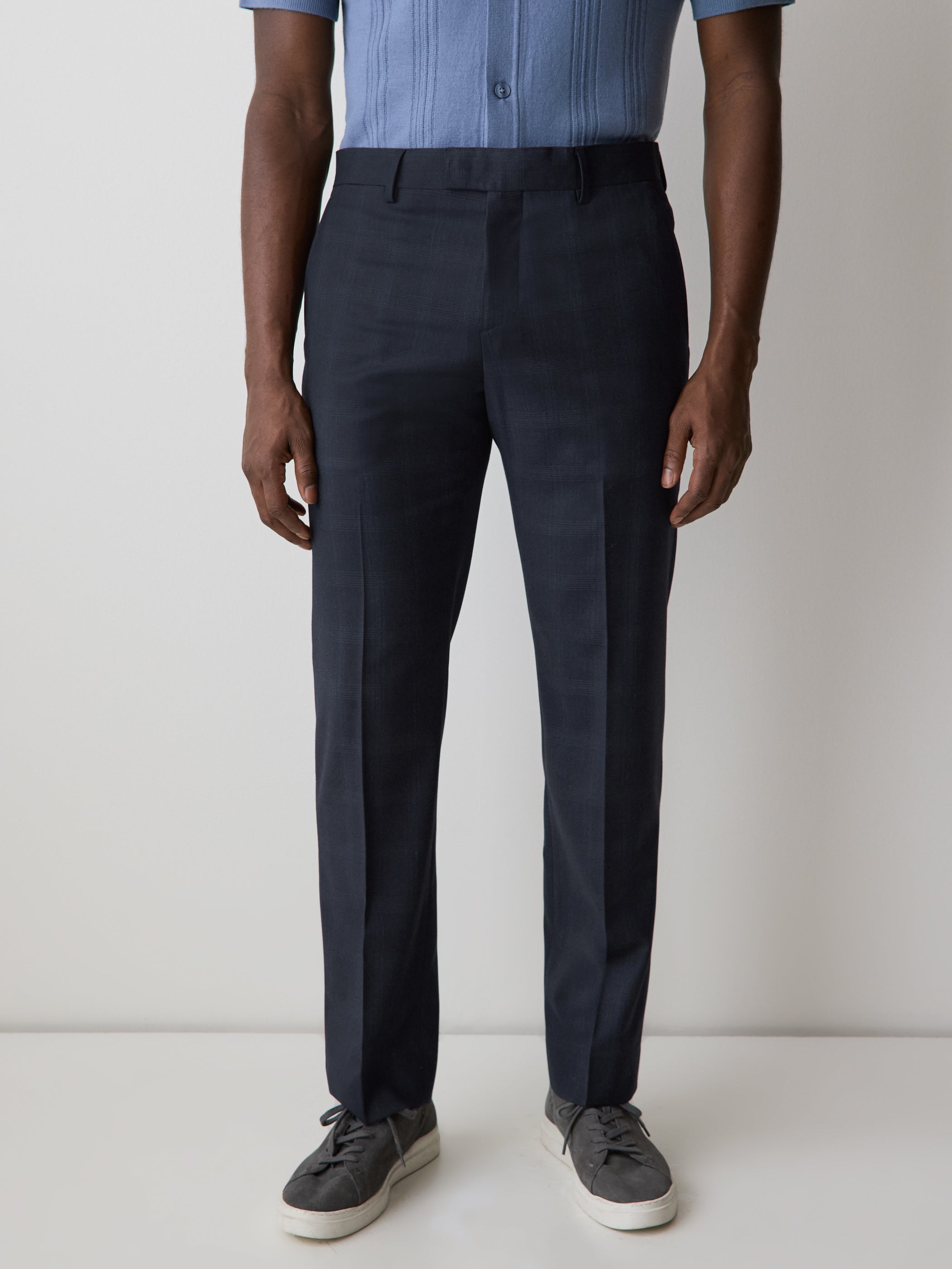 RW&CO Tailored Fit Navy Checkered Suit Pant