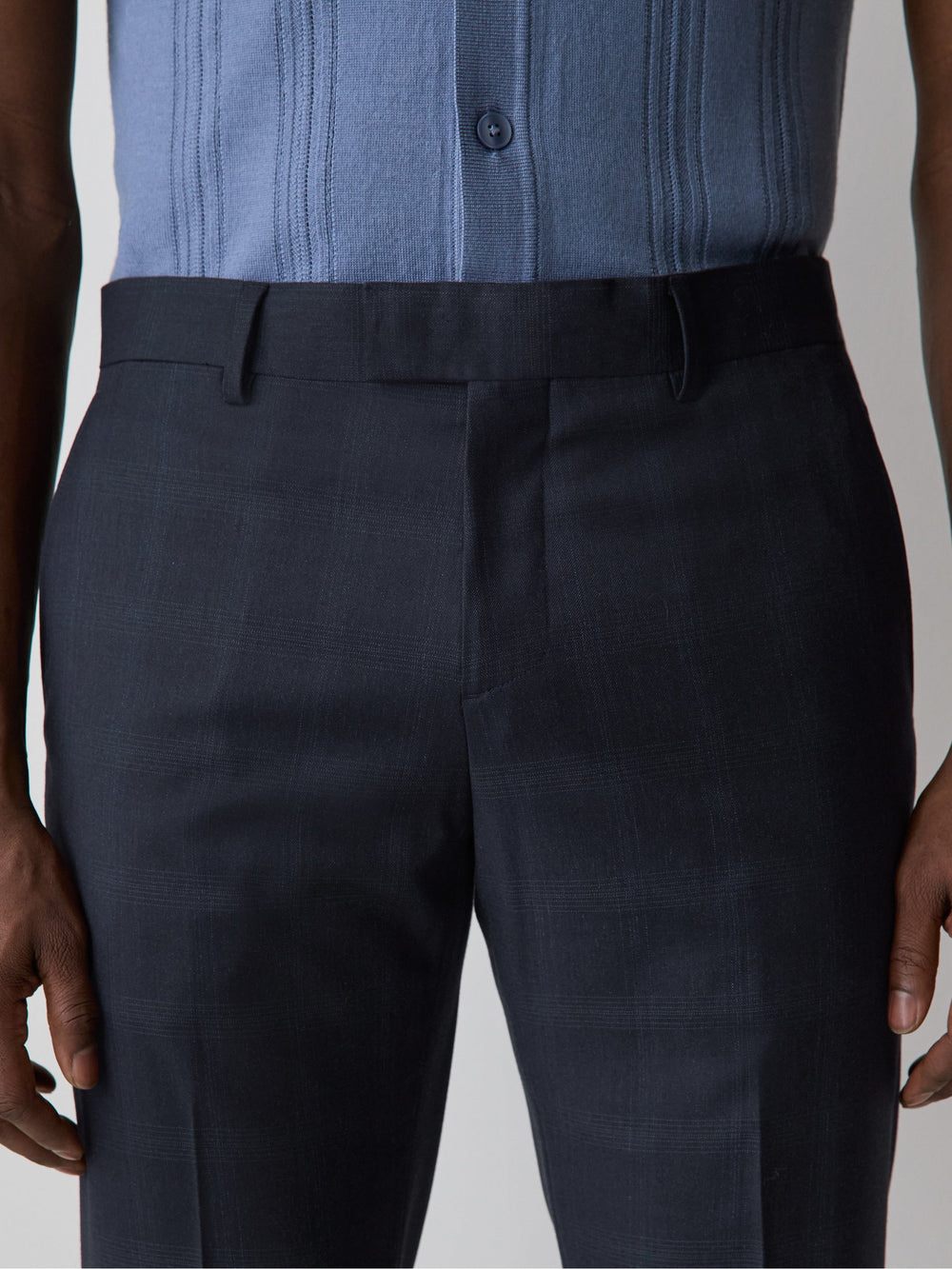 RW&CO Tailored Fit Navy Checkered Suit Pant