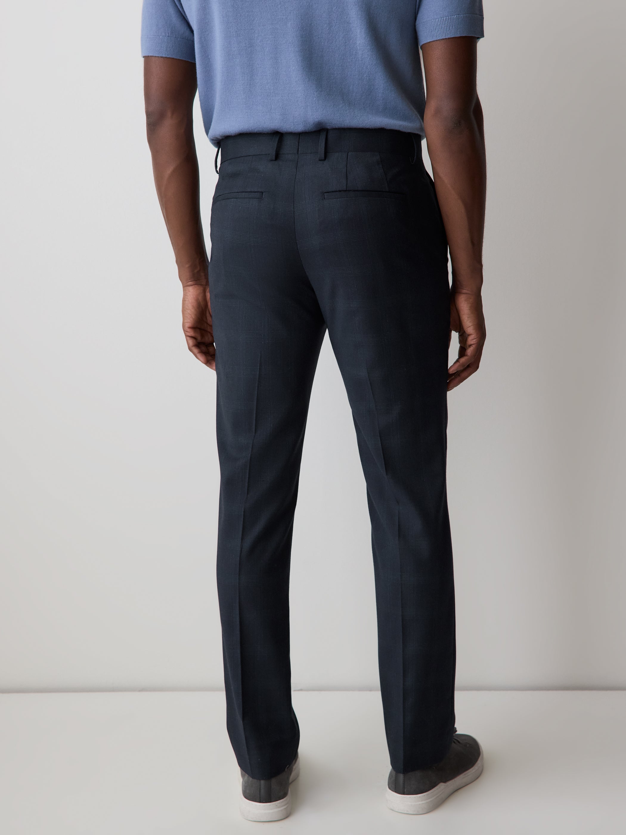 RW&CO Slim Fit Navy Checkered Suit Pant