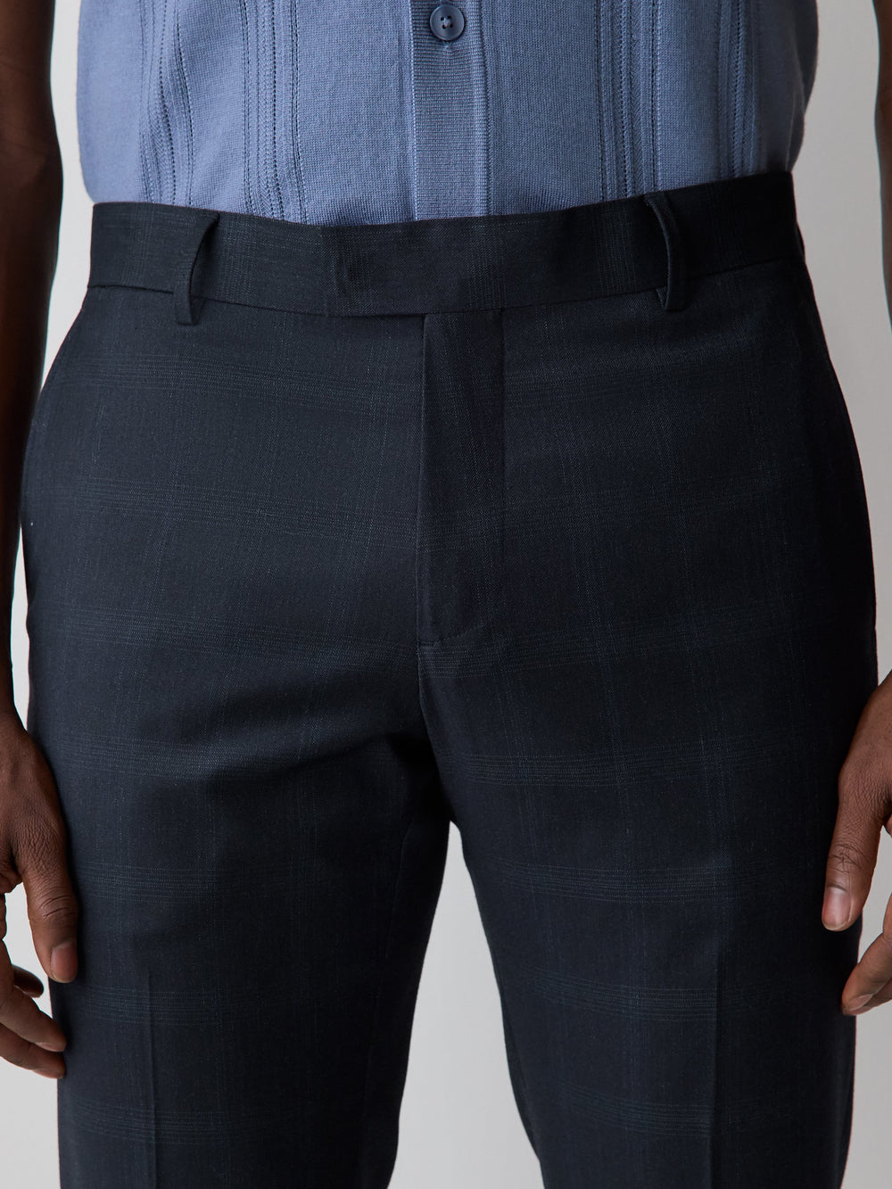 RW&CO Slim Fit Navy Checkered Suit Pant