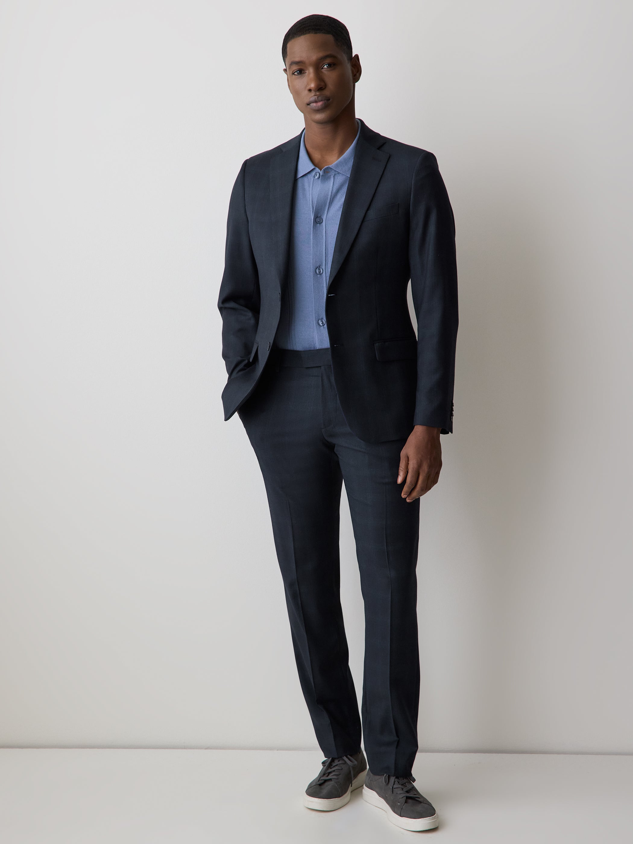 RW&CO Slim Fit Navy Checkered Suit Blazer