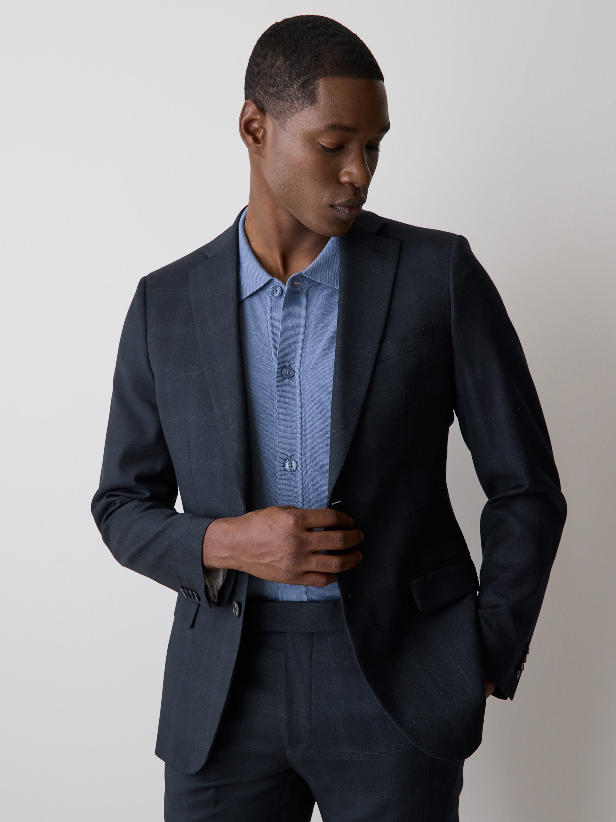 RW&CO Slim Fit Navy Checkered Suit Blazer